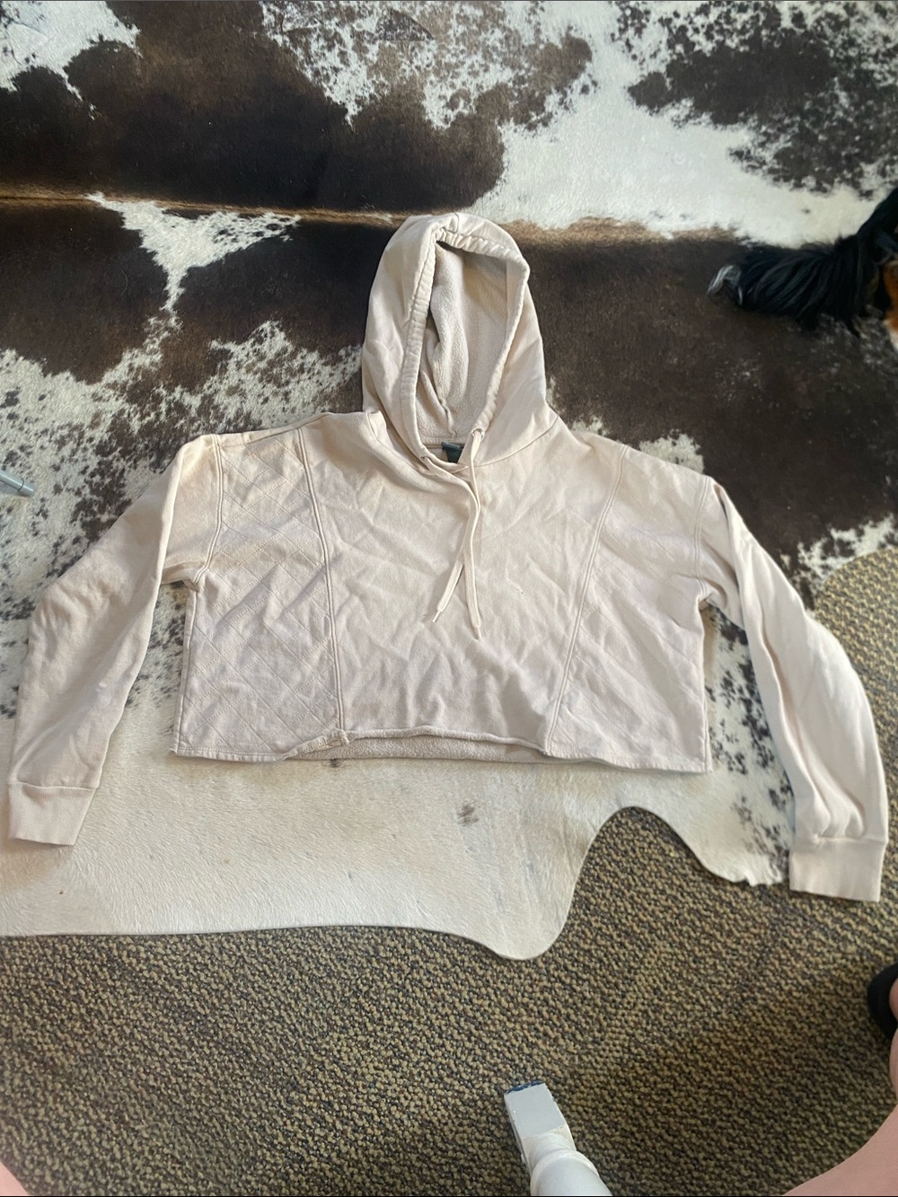 wild fable Cropped Light Beige Quilted Hooded Sweatshirt